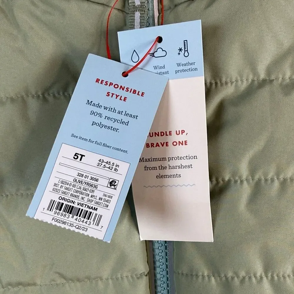 NWT! Cat & Jack Green Quilted Puffer Vest Kids size 5T